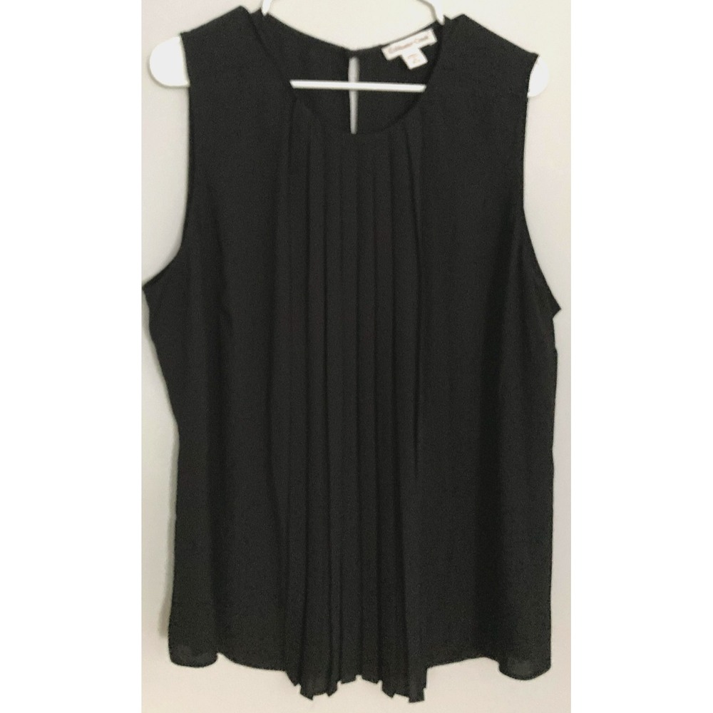 Coldwater Creek Shirt Womens 2X Black Sleeveless Pleated Front Blouse Top EUC